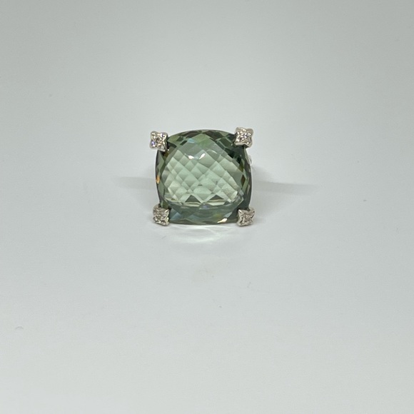 David Yurman Cushion On Point ring in silver, diamonds and prasiolite - Picture 8 of 13